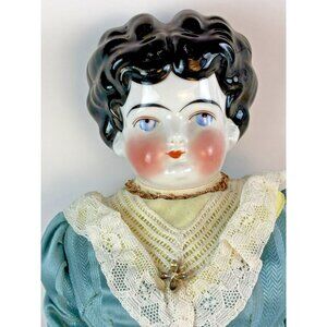 Antique 1860s German High Brow China Head Doll, 19"